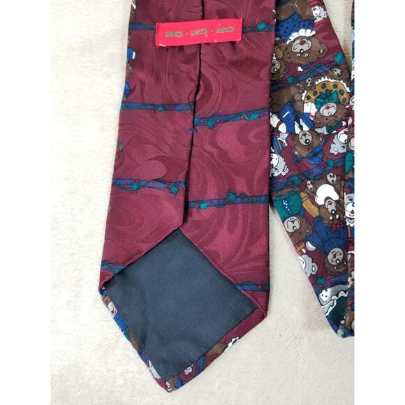 Ho Ho Ho Men Tie Christmas Teddy Bear Burgundy Silk Vintage Collectible - Picture 9 of 9